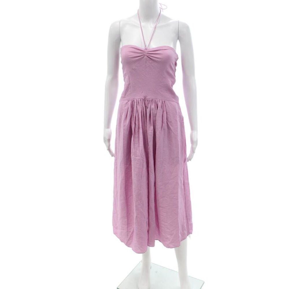 Vince Women Sundress Pink Rayon Nylon Sleeveless Drawstring Full-Length Size 2XS